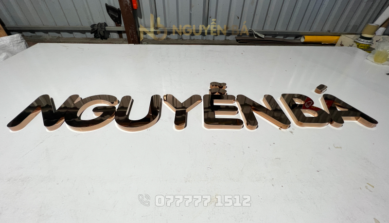 Bộ chữ nổi inox hồng gương bền màu ngoài trời